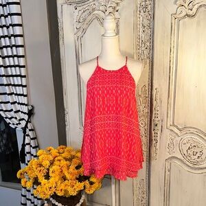 Decree Pink Patterned Double Layer Spaghetti Strap Top